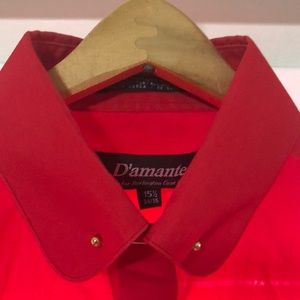 D’amante men red button down 15 1/2 34/35 single needle tailoring